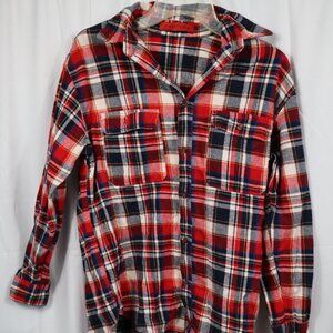 Women's Signature8 S/M Red White Blue Flannel Button Down Long Sleeve Shirt